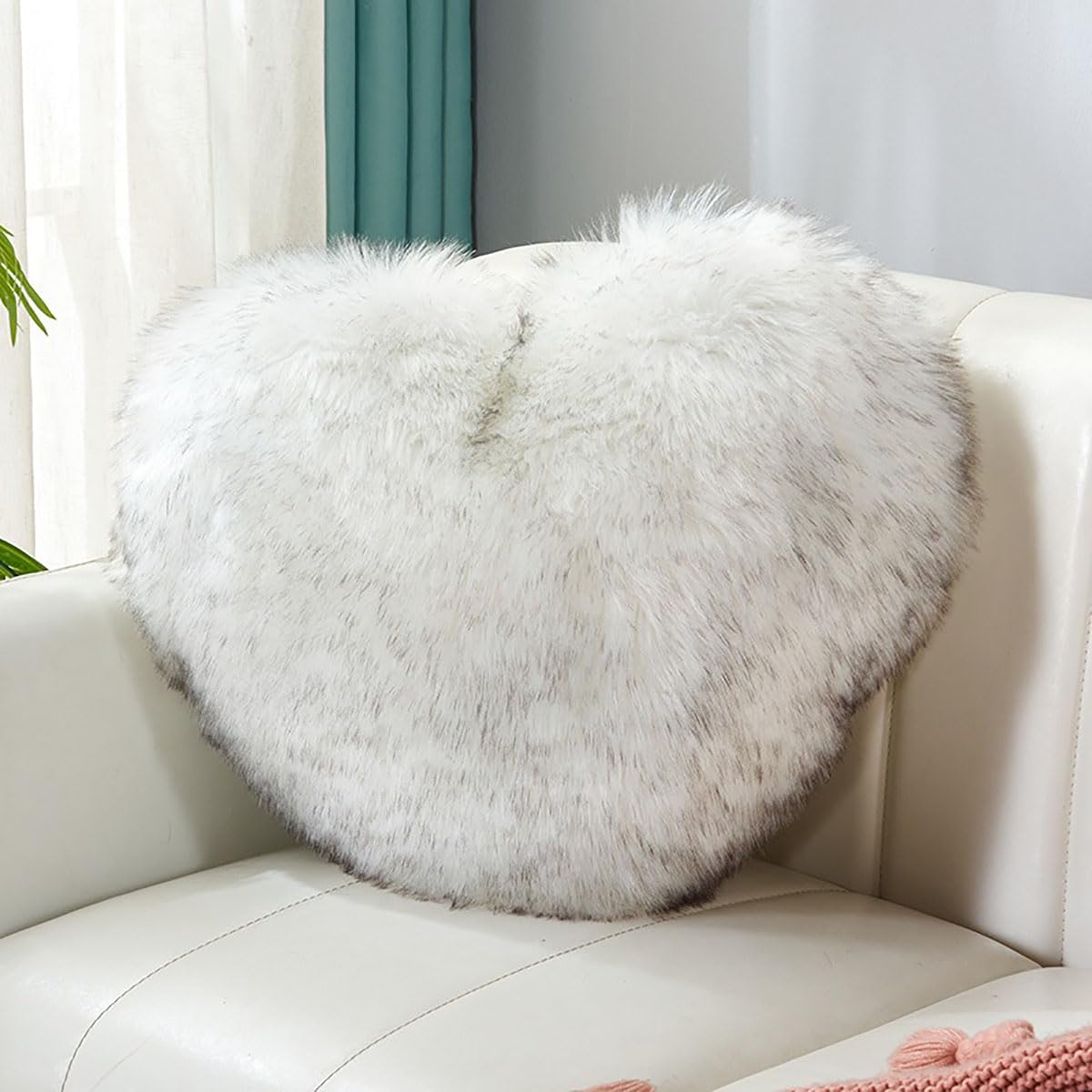 Fluffy Heart-Shaped Pillow, Sofa Bed Decoration, Pillow Decoration, Room Pillow (Pink, 11.81inch X 15.74inch)