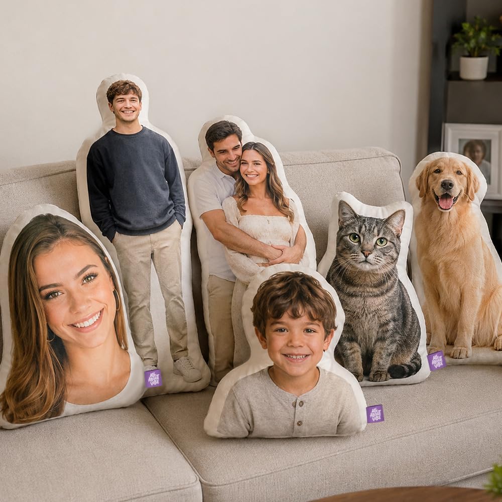 All About Vibe Custom Face Pillow, Personalized Photo Pillow, Custom Person Pillow, Picture Throw Pillow, Custom Pet Pillow - Personalized Gift for Boyfriend, Girlfriend, Birthday, Dog Memorial Decor