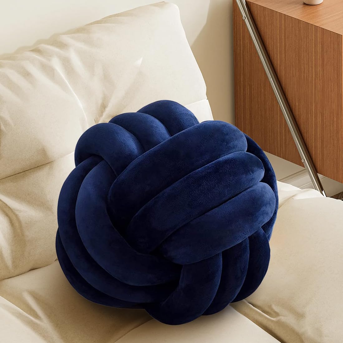 KUCCO Ivory Knot Pillow Ball, Handmade Knotted Throw Pillow, 7.87 Inch