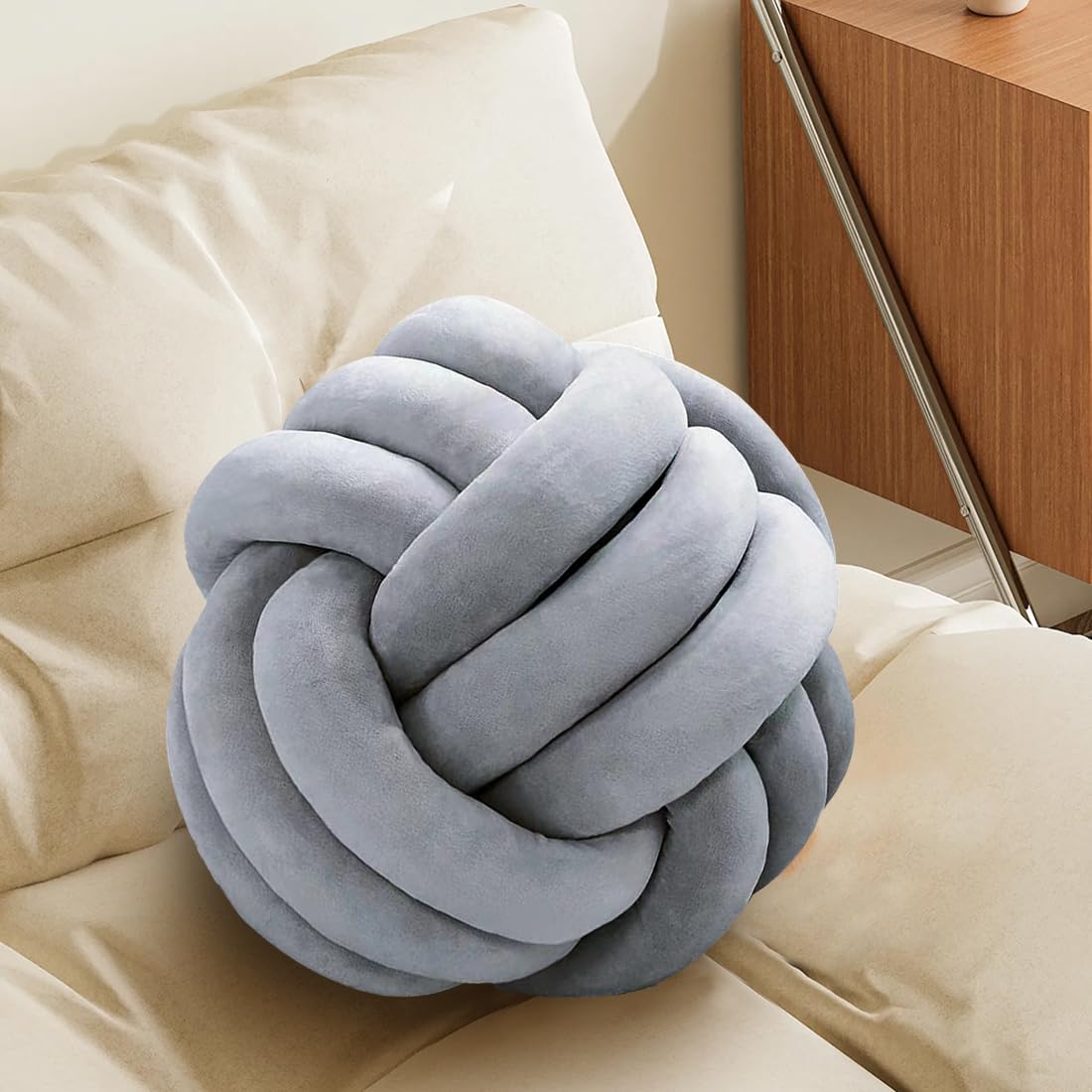 KUCCO Ivory Knot Pillow Ball, Handmade Knotted Throw Pillow, 7.87 Inch