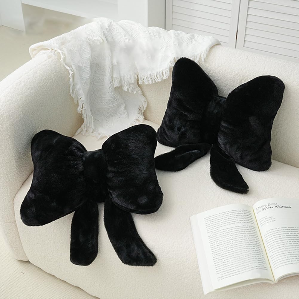 2Pack Soft Furry Bow Throw Pillows Cute Bowknot Plush Pillow Home Decor Stuffed Bow Lumbar Pillow for Bed Couch Living Room Decor (Pink)