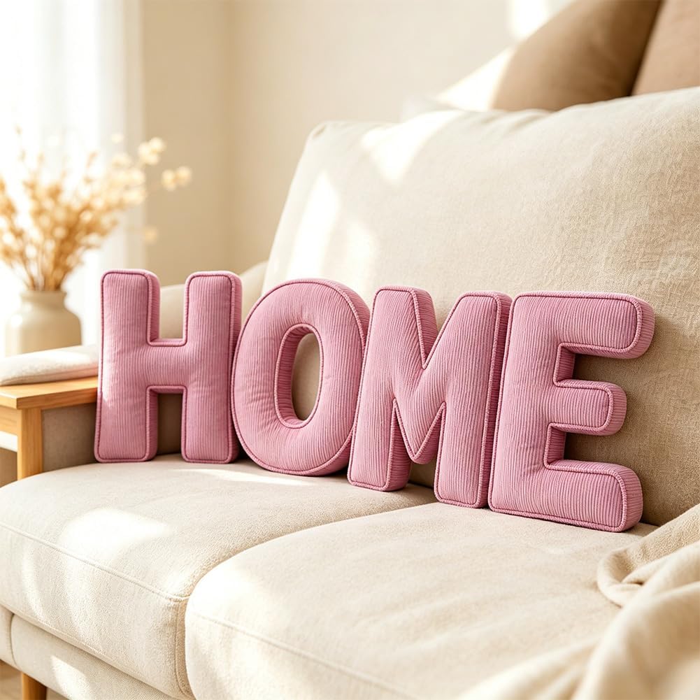 Pink Letter Plush Pillow, Letter Hugging Throw Pillows, Decorative Corduroy Initial Letter Shaped Throw Pillows, Letter Pillows English Alphabet A to Z for Sofa Bedroom Living Room Decor (M)
