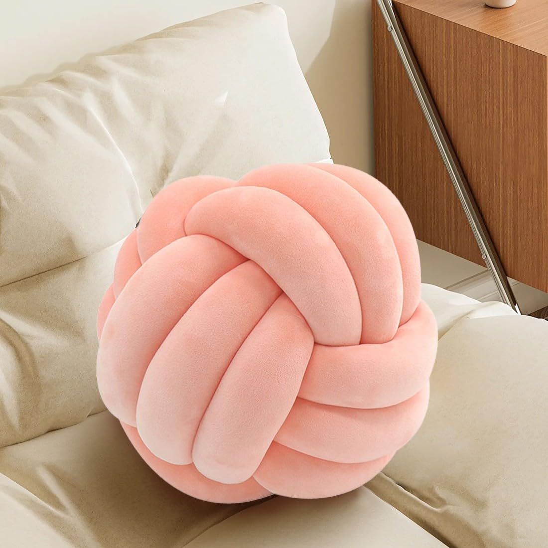 KUCCO Ivory Knot Pillow Ball, Handmade Knotted Throw Pillow, 7.87 Inch