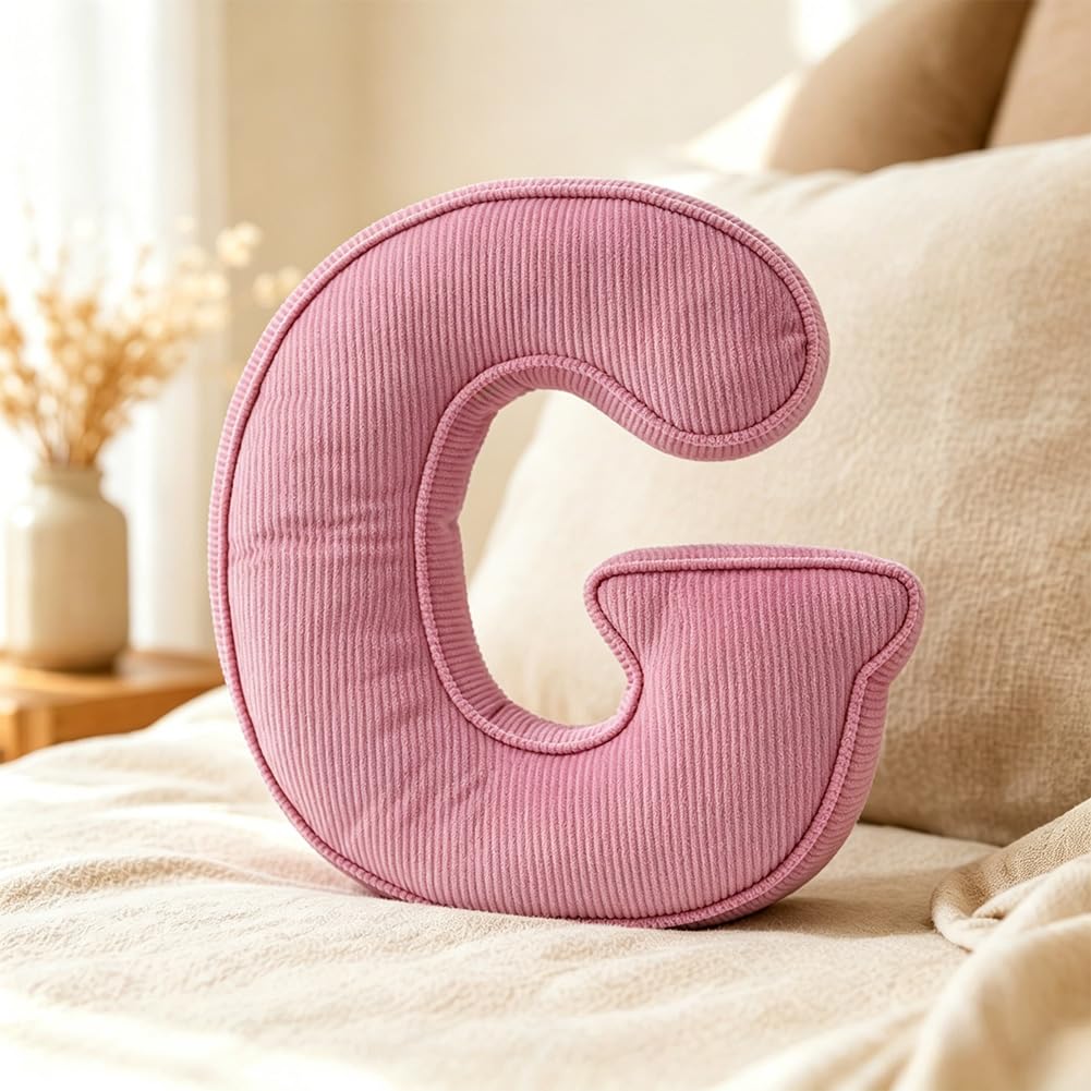Pink Letter Plush Pillow, Letter Hugging Throw Pillows, Decorative Corduroy Initial Letter Shaped Throw Pillows, Letter Pillows English Alphabet A to Z for Sofa Bedroom Living Room Decor (M)