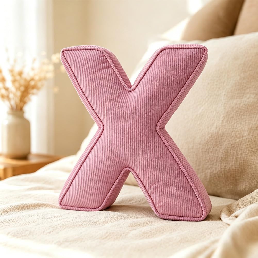Pink Letter Plush Pillow, Letter Hugging Throw Pillows, Decorative Corduroy Initial Letter Shaped Throw Pillows, Letter Pillows English Alphabet A to Z for Sofa Bedroom Living Room Decor (M)