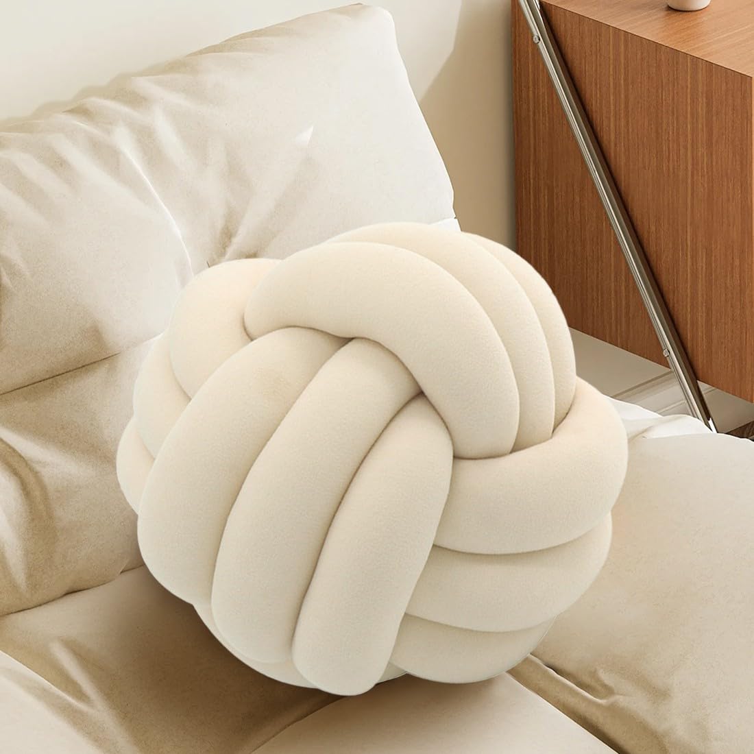KUCCO Ivory Knot Pillow Ball, Handmade Knotted Throw Pillow, 7.87 Inch