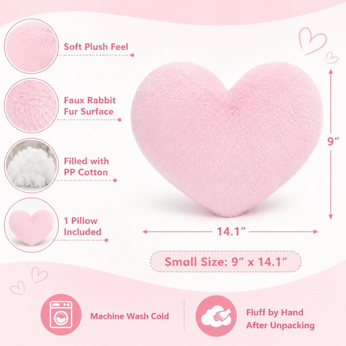 RAINFLOW Decorative Heart Pillow - Pink Faux Fur Throw Pillow Room Decor