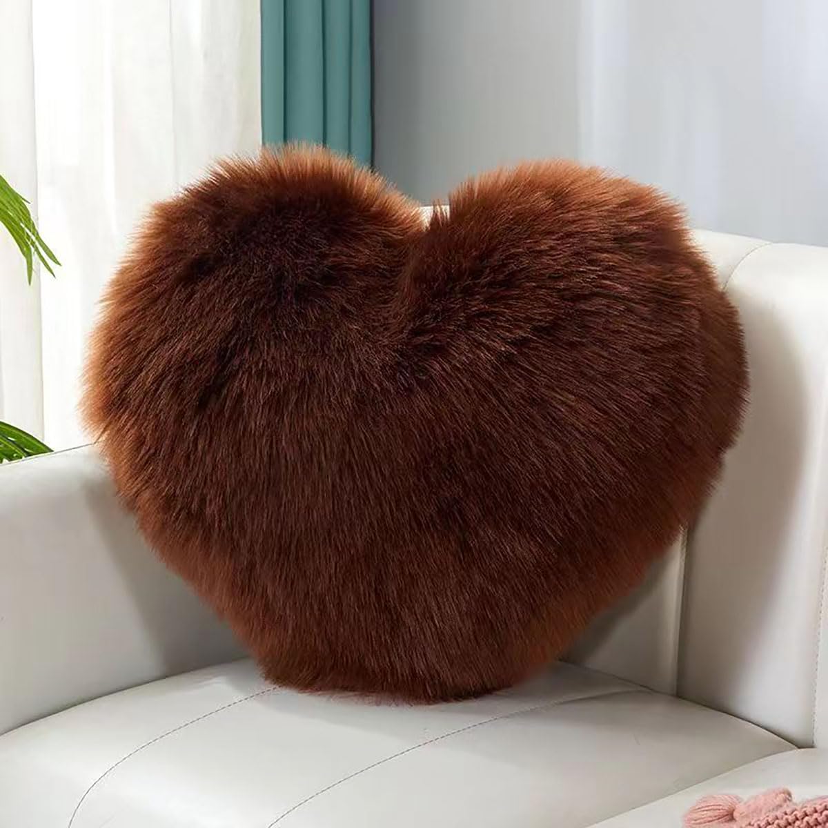 Fluffy Heart-Shaped Pillow, Sofa Bed Decoration, Pillow Decoration, Room Pillow (Pink, 11.81inch X 15.74inch)