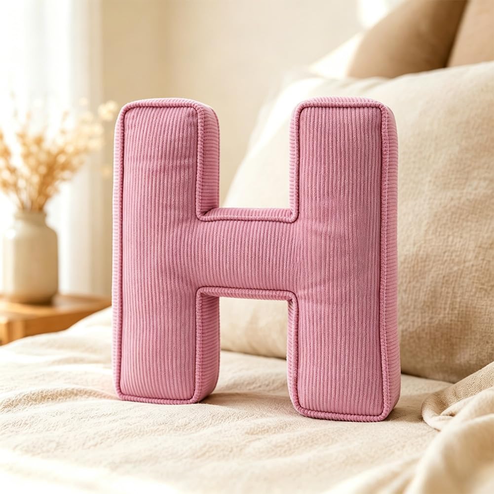 Pink Letter Plush Pillow, Letter Hugging Throw Pillows, Decorative Corduroy Initial Letter Shaped Throw Pillows, Letter Pillows English Alphabet A to Z for Sofa Bedroom Living Room Decor (M)