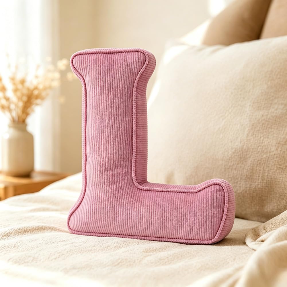 Pink Letter Plush Pillow, Letter Hugging Throw Pillows, Decorative Corduroy Initial Letter Shaped Throw Pillows, Letter Pillows English Alphabet A to Z for Sofa Bedroom Living Room Decor (M)