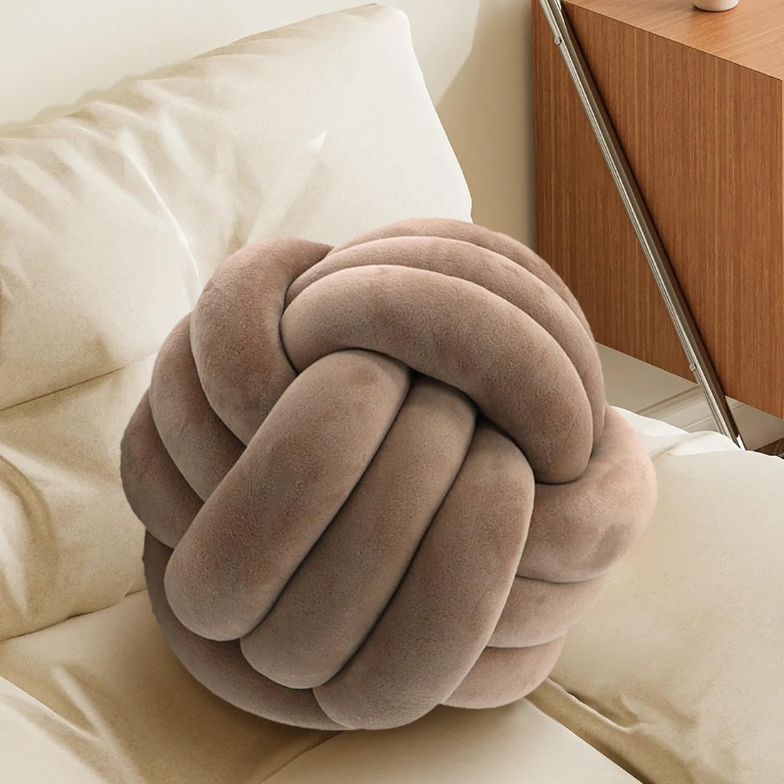 KUCCO Ivory Knot Pillow Ball, Handmade Knotted Throw Pillow, 7.87 Inch