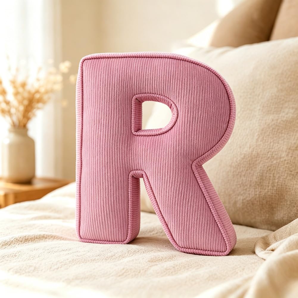 Pink Letter Plush Pillow, Letter Hugging Throw Pillows, Decorative Corduroy Initial Letter Shaped Throw Pillows, Letter Pillows English Alphabet A to Z for Sofa Bedroom Living Room Decor (M)