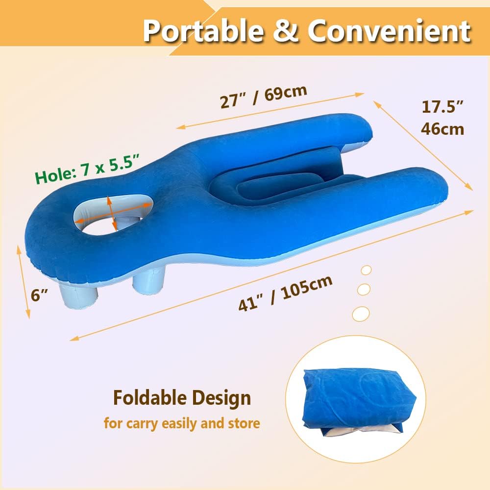 Face Down Pillow After Eye Surgery, Prone Pillow with Arm Hole for Sleeping, Retinal Detachment Vitrectomy Recovery Lying Pillows, Inflatable Face Support Post Eye Surgery Head Cradle (Blue)