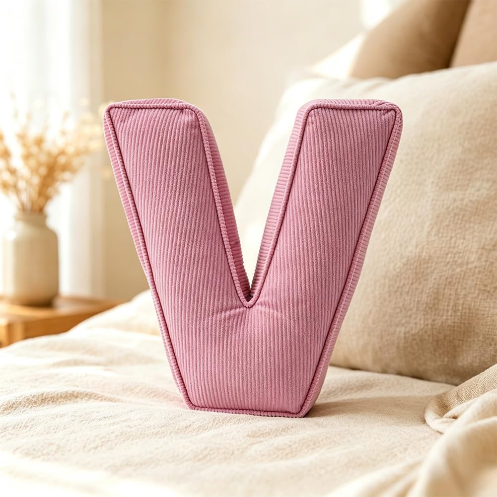 Pink Letter Plush Pillow, Letter Hugging Throw Pillows, Decorative Corduroy Initial Letter Shaped Throw Pillows, Letter Pillows English Alphabet A to Z for Sofa Bedroom Living Room Decor (M)