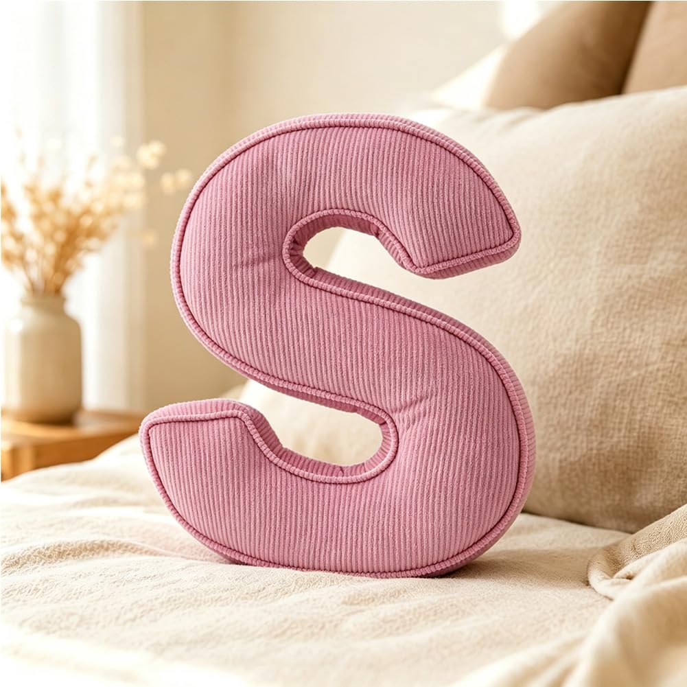 Pink Letter Plush Pillow, Letter Hugging Throw Pillows, Decorative Corduroy Initial Letter Shaped Throw Pillows, Letter Pillows English Alphabet A to Z for Sofa Bedroom Living Room Decor (M)