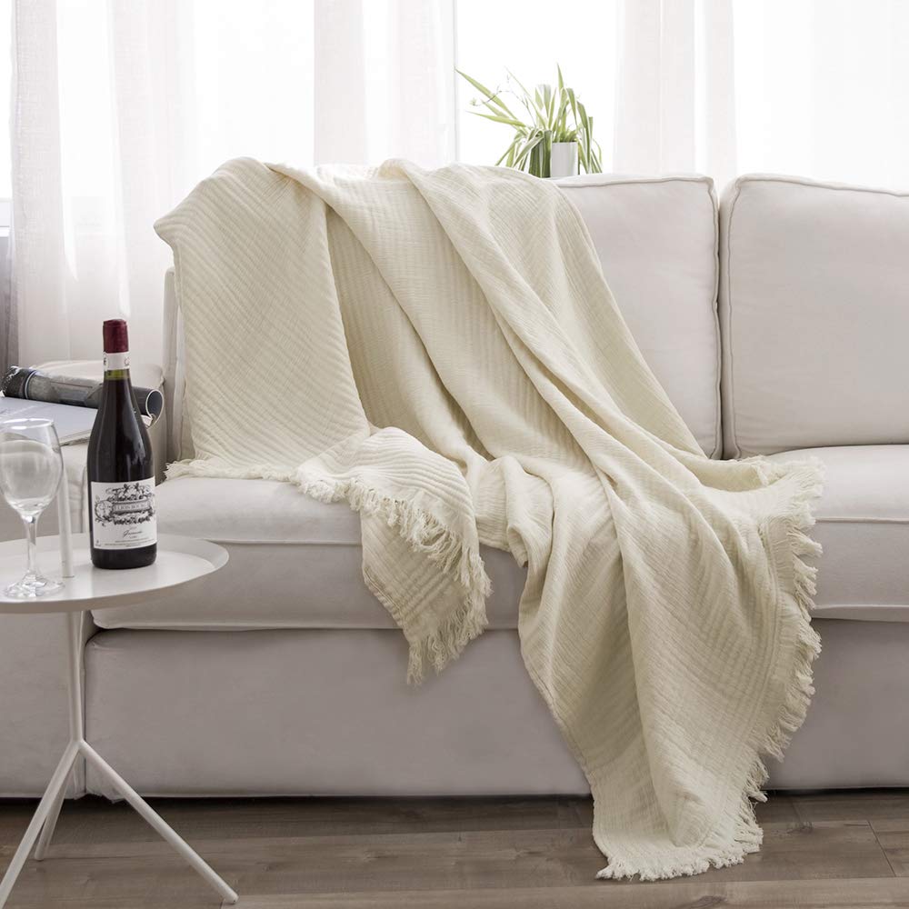 Simple&Opulence Cotton Muslin Throw Blanket for Bed, Couch, Knit Woven Gauze Blanket with Tassels, Soft Lightweight Cozy Pre-Washed Breathable Farmhouse Decoration for All-Season (Rust Orange)