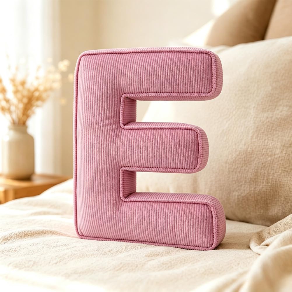 Pink Letter Plush Pillow, Letter Hugging Throw Pillows, Decorative Corduroy Initial Letter Shaped Throw Pillows, Letter Pillows English Alphabet A to Z for Sofa Bedroom Living Room Decor (M)
