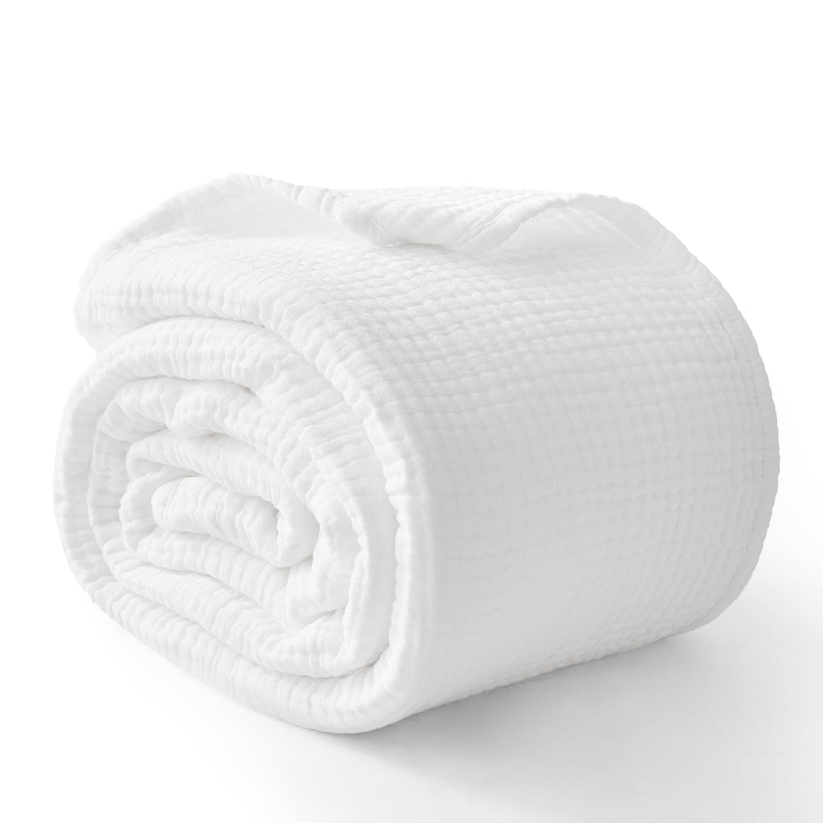 100% Cotton Muslin Blanket for Adults, 6-Layer Large Throw, Beige Linen