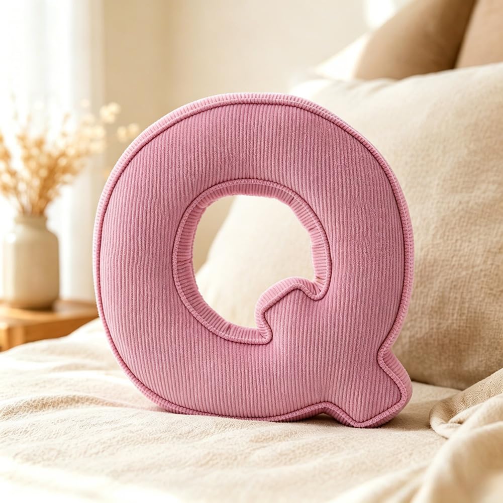 Pink Letter Plush Pillow, Letter Hugging Throw Pillows, Decorative Corduroy Initial Letter Shaped Throw Pillows, Letter Pillows English Alphabet A to Z for Sofa Bedroom Living Room Decor (M)