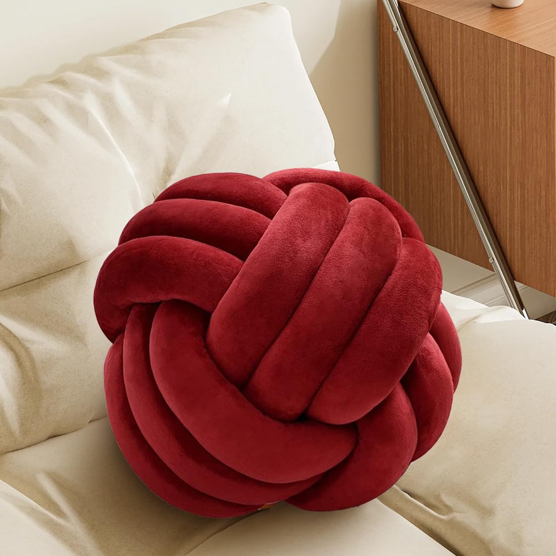 KUCCO Ivory Knot Pillow Ball, Handmade Knotted Throw Pillow, 7.87 Inch
