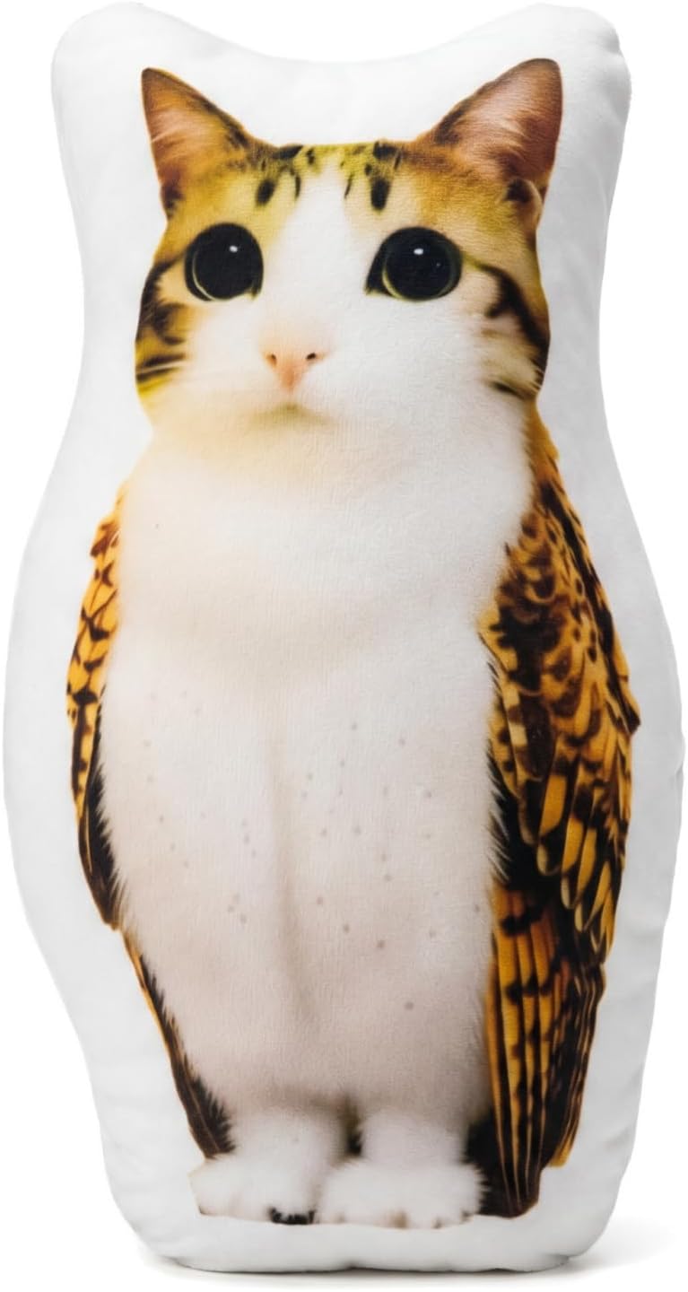 Meowl Meme Decorative Pillow, 14" Soft Cat-Owl Hybrid Home Accent, Unique Shaped Throw Pillow for Couch and Bed, Surrealist Aesthetic Room Decor