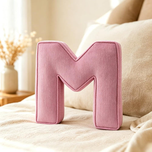 Pink Letter Plush Pillow, Letter Hugging Throw Pillows, Decorative Corduroy Initial Letter Shaped Throw Pillows, Letter Pillows English Alphabet A to Z for Sofa Bedroom Living Room Decor (M)