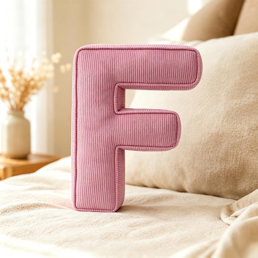 Pink Letter Plush Pillow, Letter Hugging Throw Pillows, Decorative Corduroy Initial Letter Shaped Throw Pillows, Letter Pillows English Alphabet A to Z for Sofa Bedroom Living Room Decor (M)