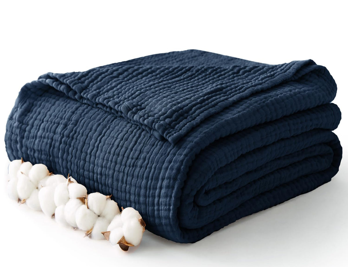100% Cotton Muslin Blanket for Adults, 6-Layer Large Throw, Beige Linen