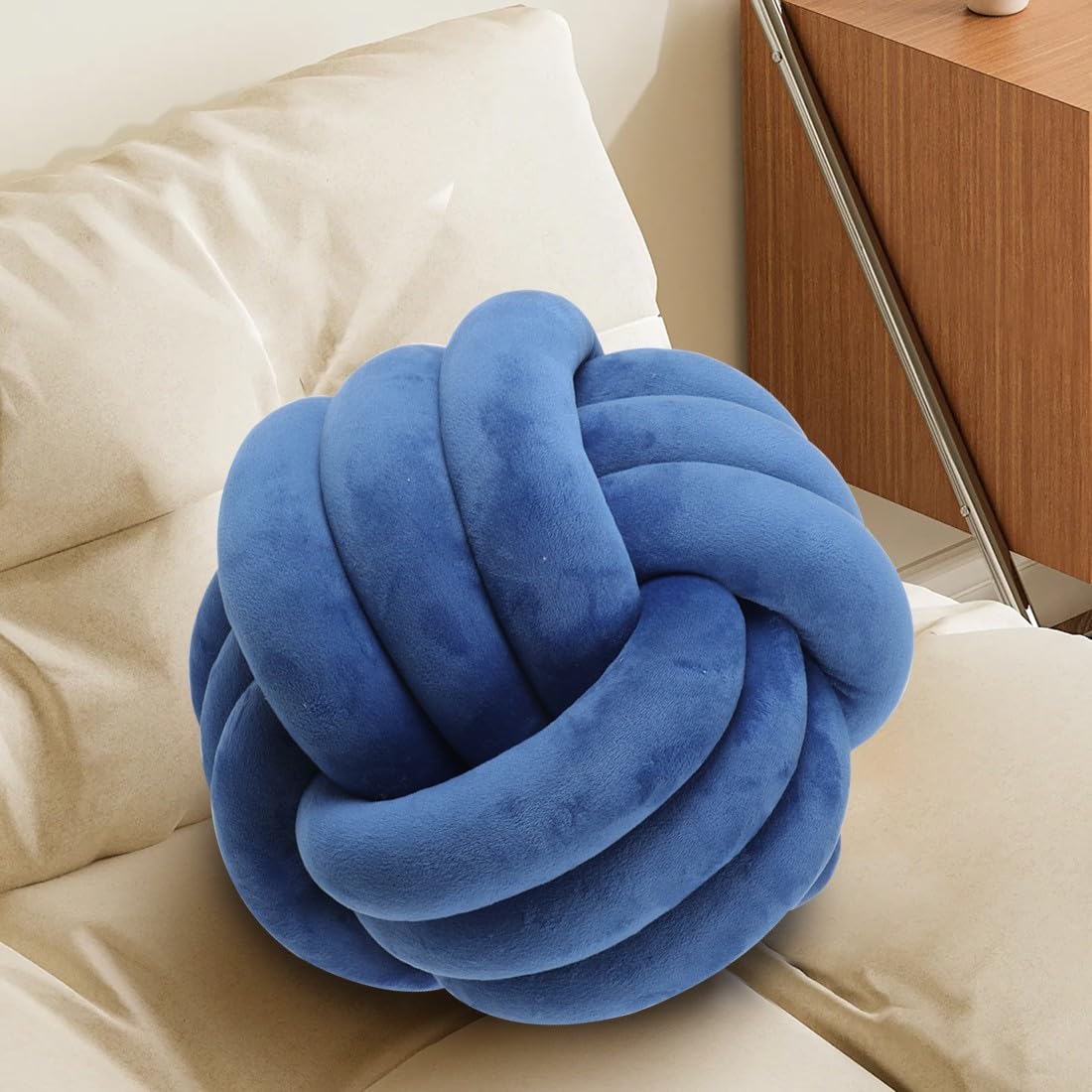 KUCCO Ivory Knot Pillow Ball, Handmade Knotted Throw Pillow, 7.87 Inch