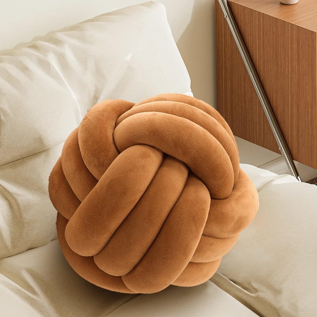KUCCO Ivory Knot Pillow Ball, Handmade Knotted Throw Pillow, 7.87 Inch