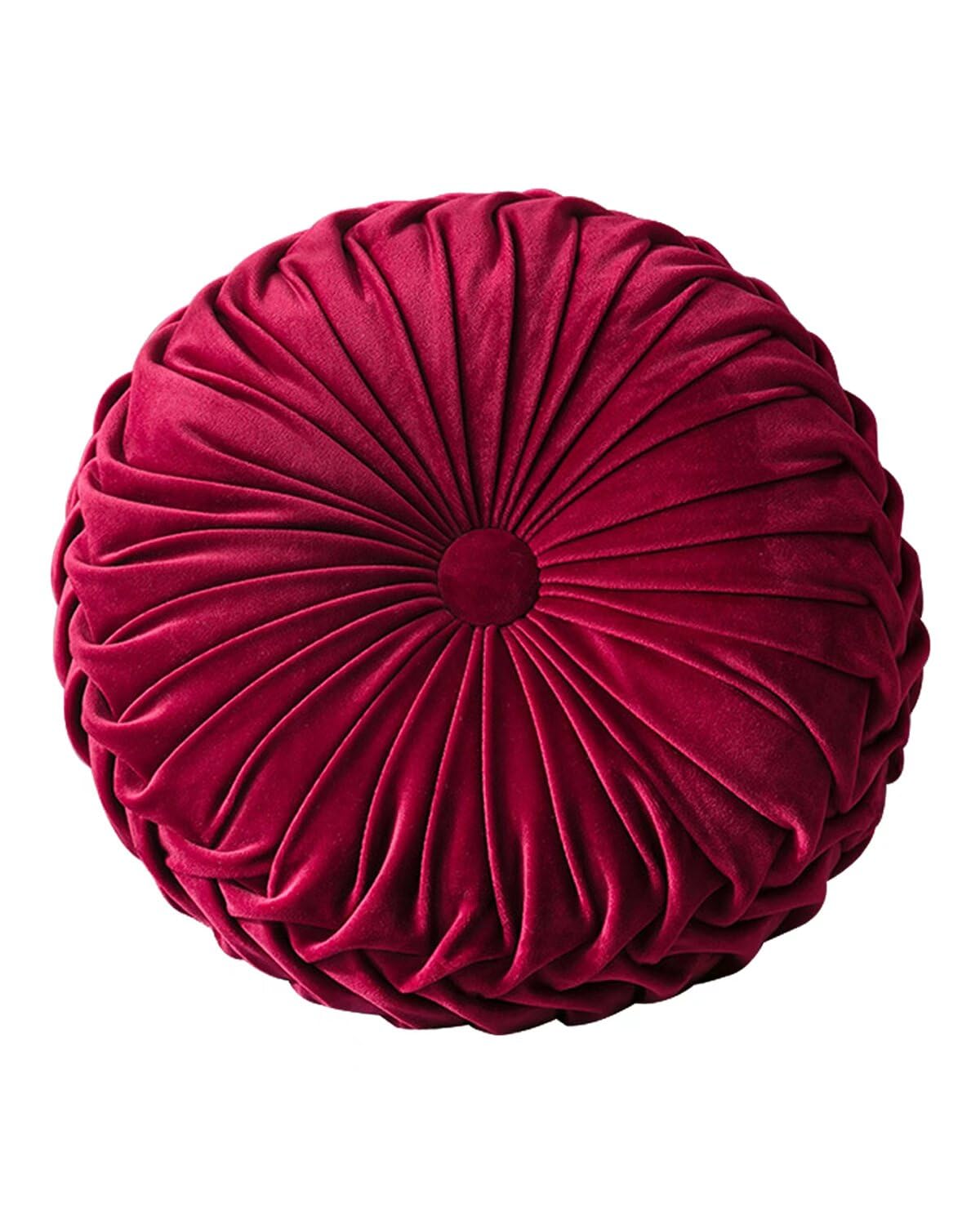 HLOVME Round Velvet Pillow for Couch Small Handmade Decorative Throw Pillow for Bed Bedroom 13.7” Wine Red