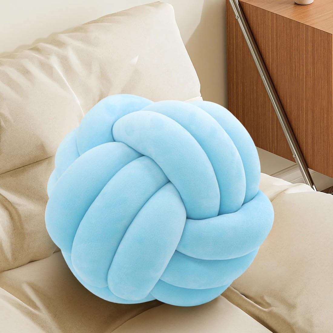 KUCCO Ivory Knot Pillow Ball, Handmade Knotted Throw Pillow, 7.87 Inch