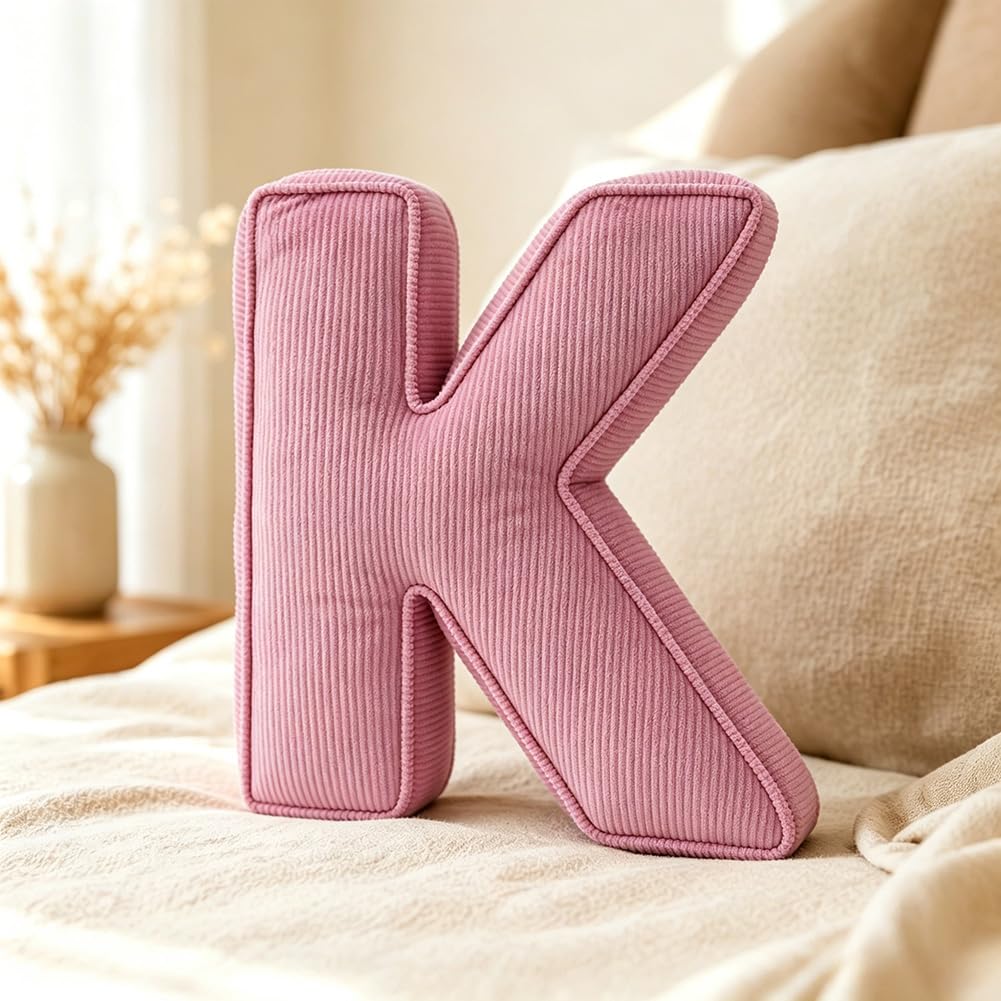 Pink Letter Plush Pillow, Letter Hugging Throw Pillows, Decorative Corduroy Initial Letter Shaped Throw Pillows, Letter Pillows English Alphabet A to Z for Sofa Bedroom Living Room Decor (M)