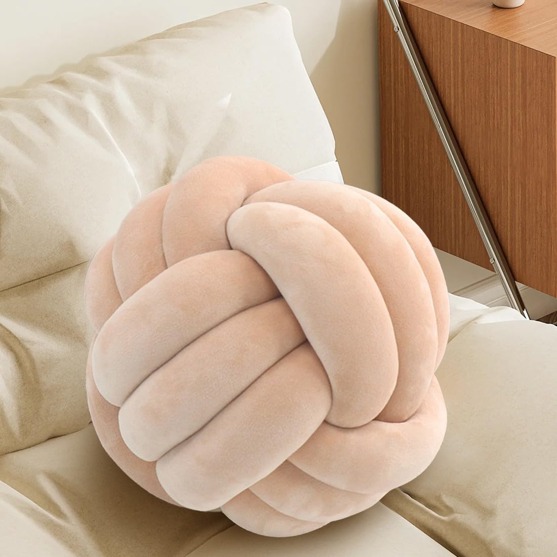 KUCCO Ivory Knot Pillow Ball, Handmade Knotted Throw Pillow, 7.87 Inch