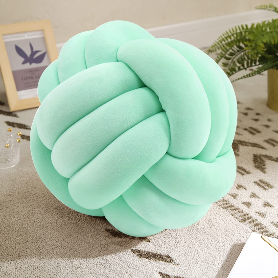 KUCCO Ivory Knot Pillow Ball, Handmade Knotted Throw Pillow, 7.87 Inch