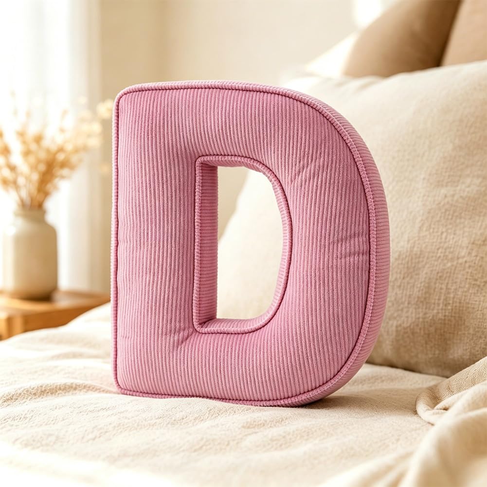 Pink Letter Plush Pillow, Letter Hugging Throw Pillows, Decorative Corduroy Initial Letter Shaped Throw Pillows, Letter Pillows English Alphabet A to Z for Sofa Bedroom Living Room Decor (M)