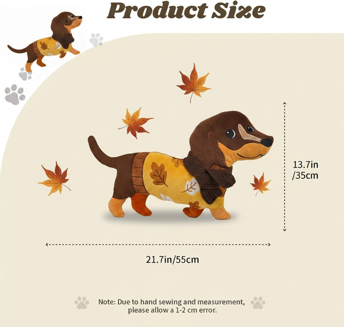 Tian Zhun Fall Pillow Dachshund Pillow 13.8 x 12.21 Inch Dachshund Fall Decor Weiner Dog Gifts Autumn Thanksgiving Holiday Decoration for Sofa