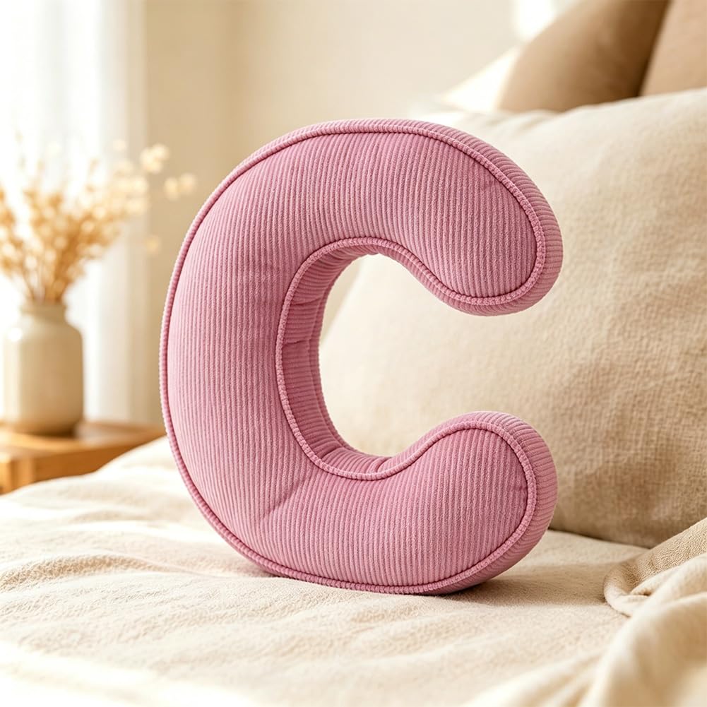 Pink Letter Plush Pillow, Letter Hugging Throw Pillows, Decorative Corduroy Initial Letter Shaped Throw Pillows, Letter Pillows English Alphabet A to Z for Sofa Bedroom Living Room Decor (M)