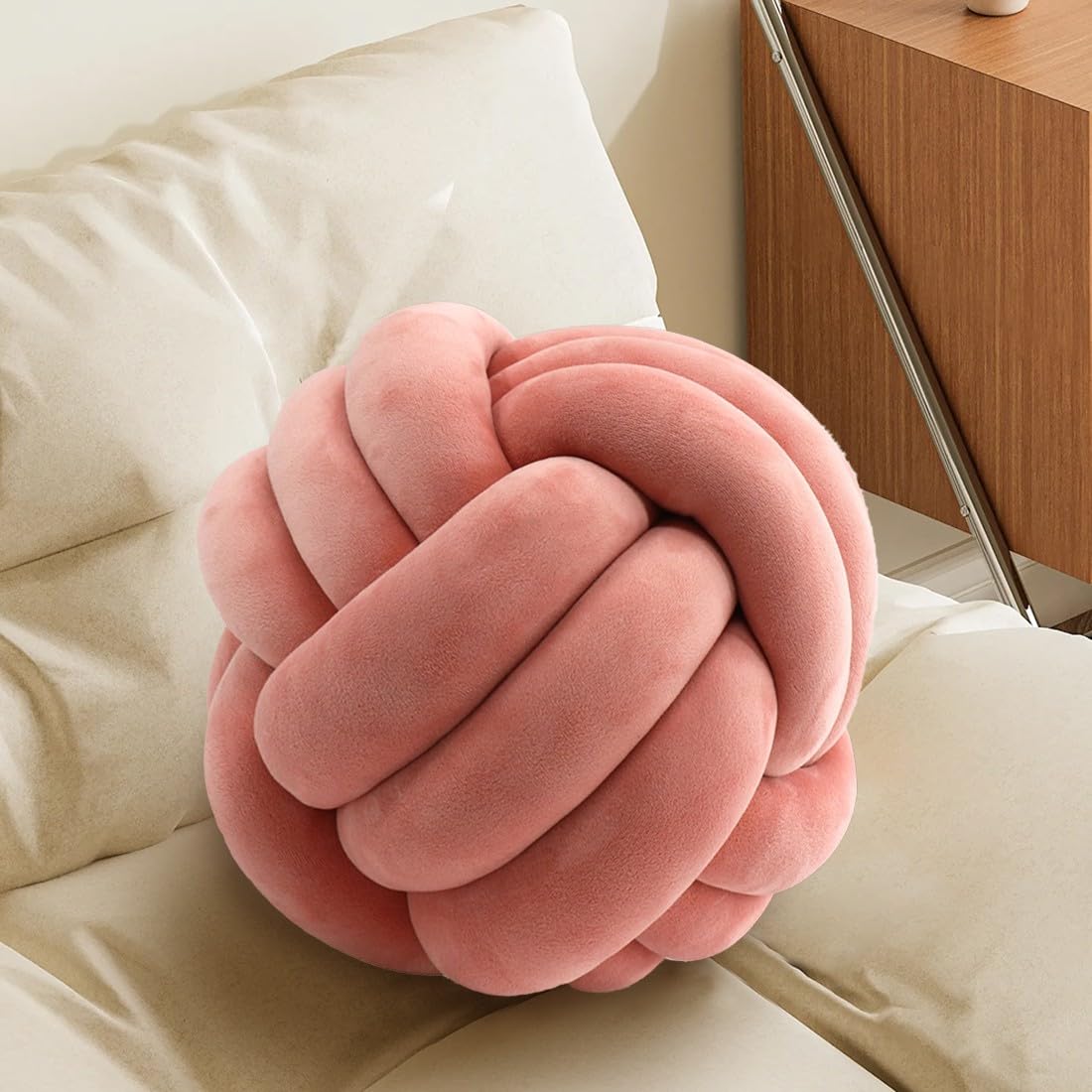 KUCCO Ivory Knot Pillow Ball, Handmade Knotted Throw Pillow, 7.87 Inch