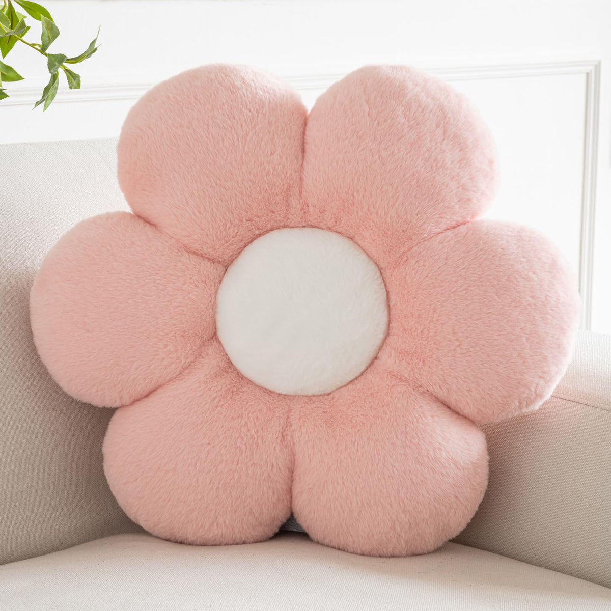 Flower Pillows, Decorative Pillows for Couch, Cute Daisy Pillow for Bed, Flower Shaped Decorative Throw Pillow Room Decor (White, 14.9 Inches)