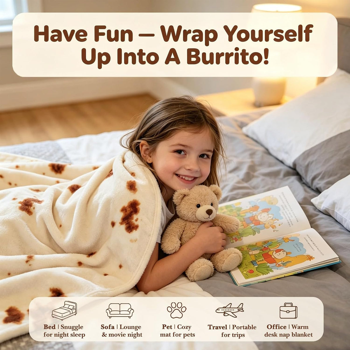 SeaRoomy Burrito Tortilla Blanket, Funny Food Throw Blanket, Round 47inches
