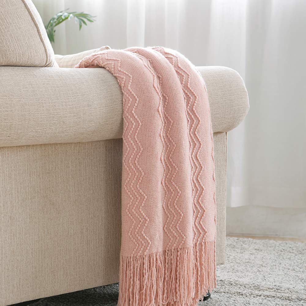 BOURINA Beige Throw Blanket 50x60 Inch Boho Knitted Soft Throw Sofa Blanket