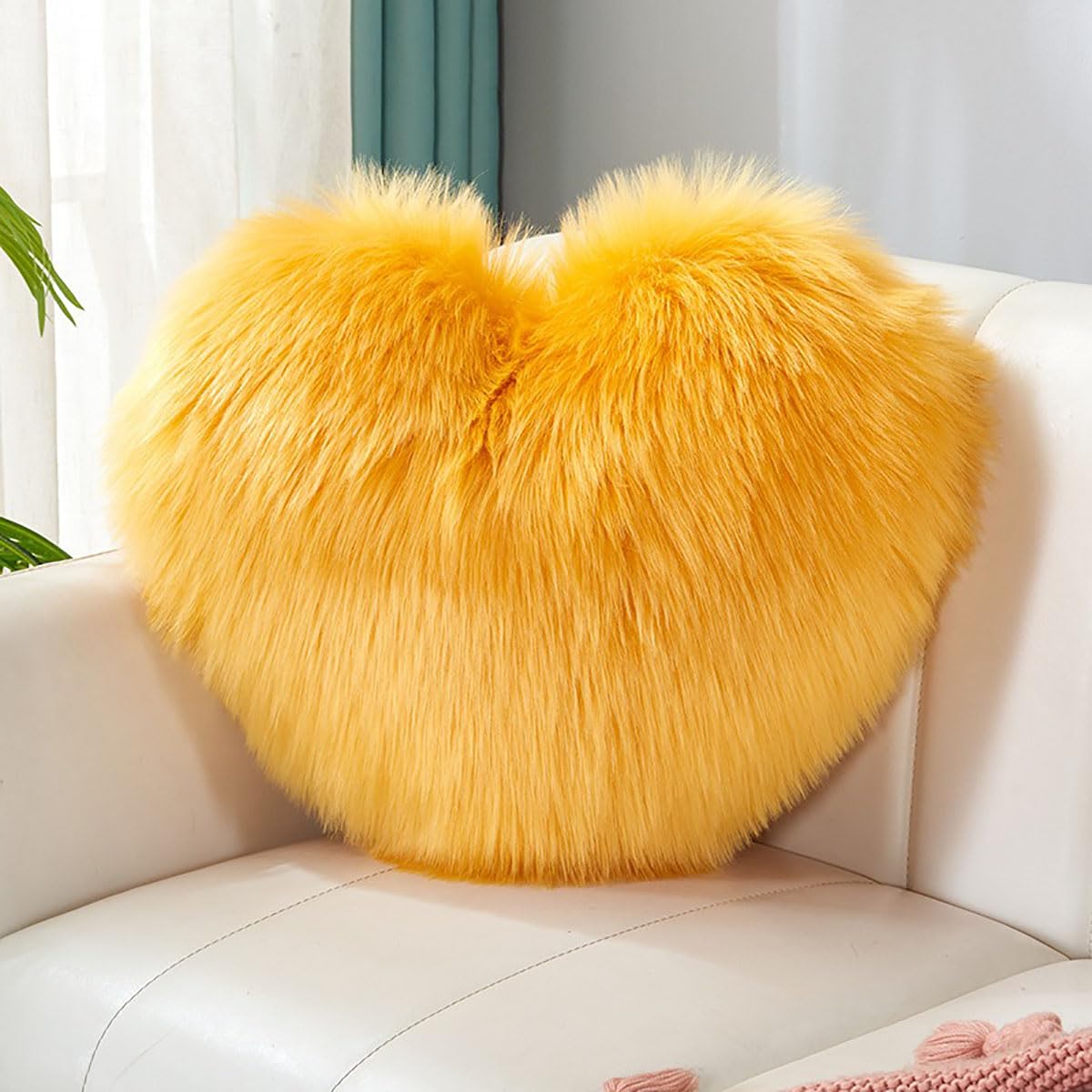 Fluffy Heart-Shaped Pillow, Sofa Bed Decoration, Pillow Decoration, Room Pillow (Pink, 11.81inch X 15.74inch)