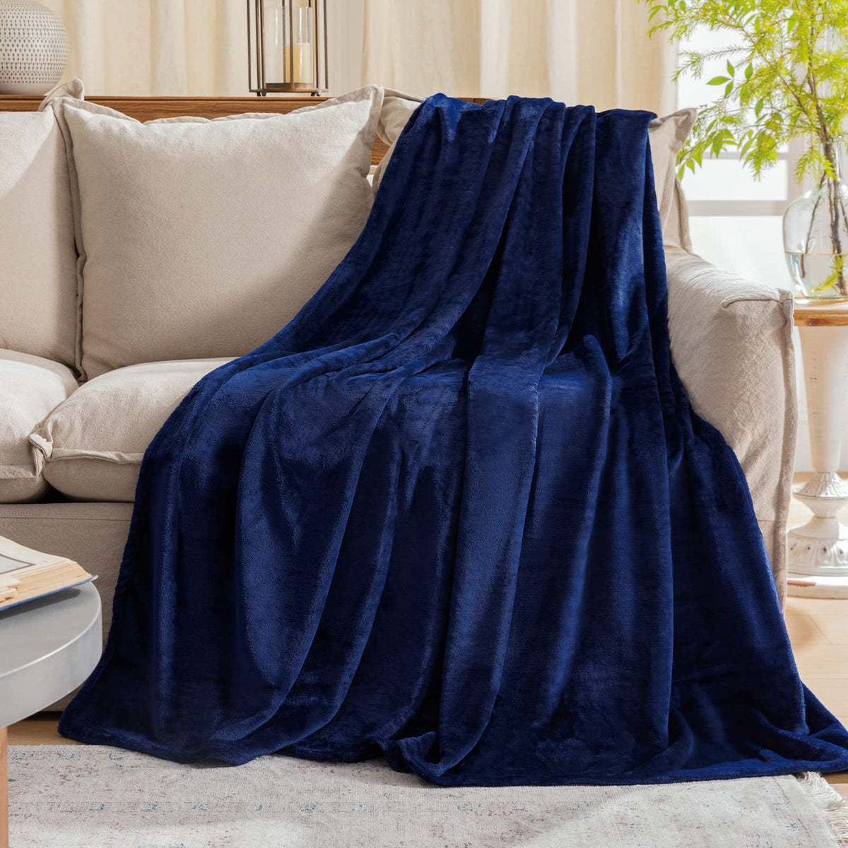 Fleece Plush Throw Blanket Navy Blue 50"x60"for Couch Fuzzy Cozy Flannel