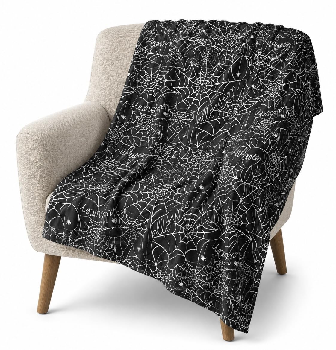 Halloween Fleece Throw Blanket, Black Bats on Gray, 50"x70" Oversized