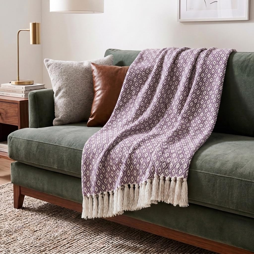 Americanflat 50x60 Throw Blanket - Soft and Breathable Cotton Throw Blanket for Couch, Bed, Chair - Decorative Blankets Perfect for Home, Office, or Outdoor Use - Cream Herringbone Design