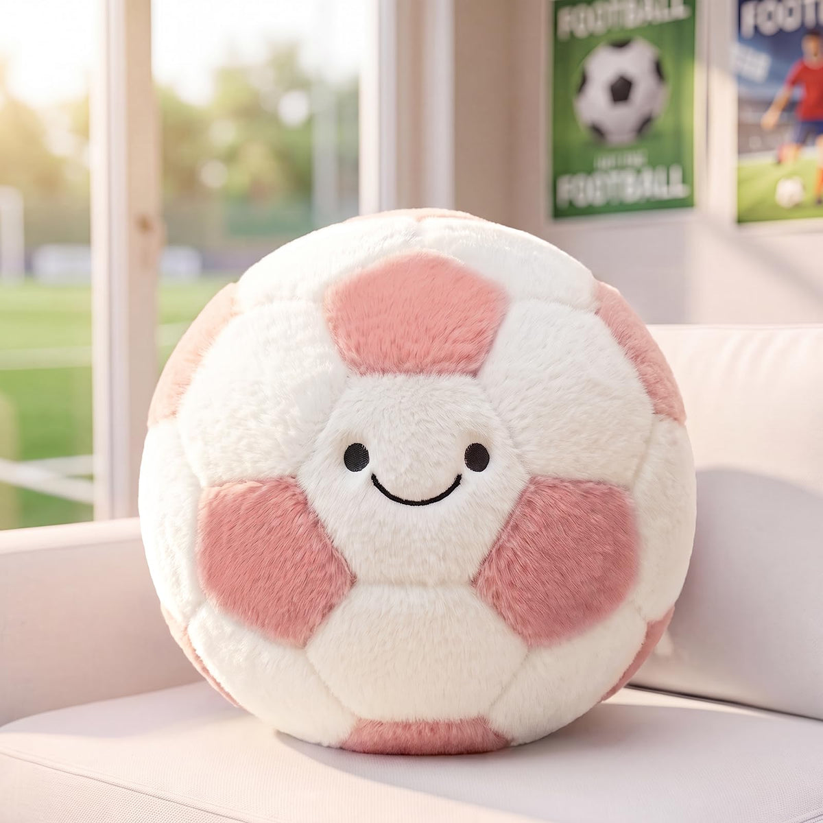 PEACH CAT Soccer Ball Plush 9.8" Cute Soccer Pillow Decorative Football Shaped Round Throw Pillows Gifts Decor for Room Bed Sofa Couch Pink