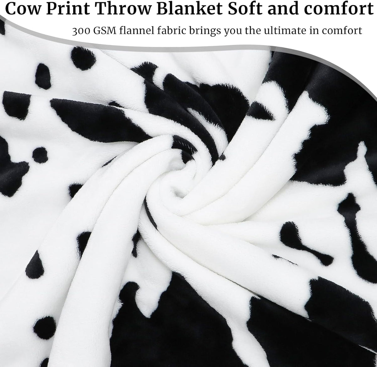 Cow Print Blanket Warm Plush Cute Black Cow Throw Blanket Soft Fleece Flannel Lightweight Throw Blankets Sofa Couch Bed Travel Cow Bedding Room Decor for Kids Teens Adults 40"x50"