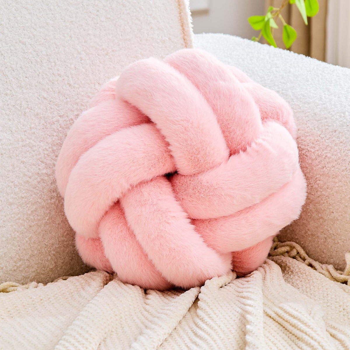 Knot Pillow Ball, Soft Home Decorative Throw Pillows Cushion, Round Changeability Knotted Pillows, Modern Home Handmade Cushions for Bedroom, Sofa, Couch (8 Inch, White)
