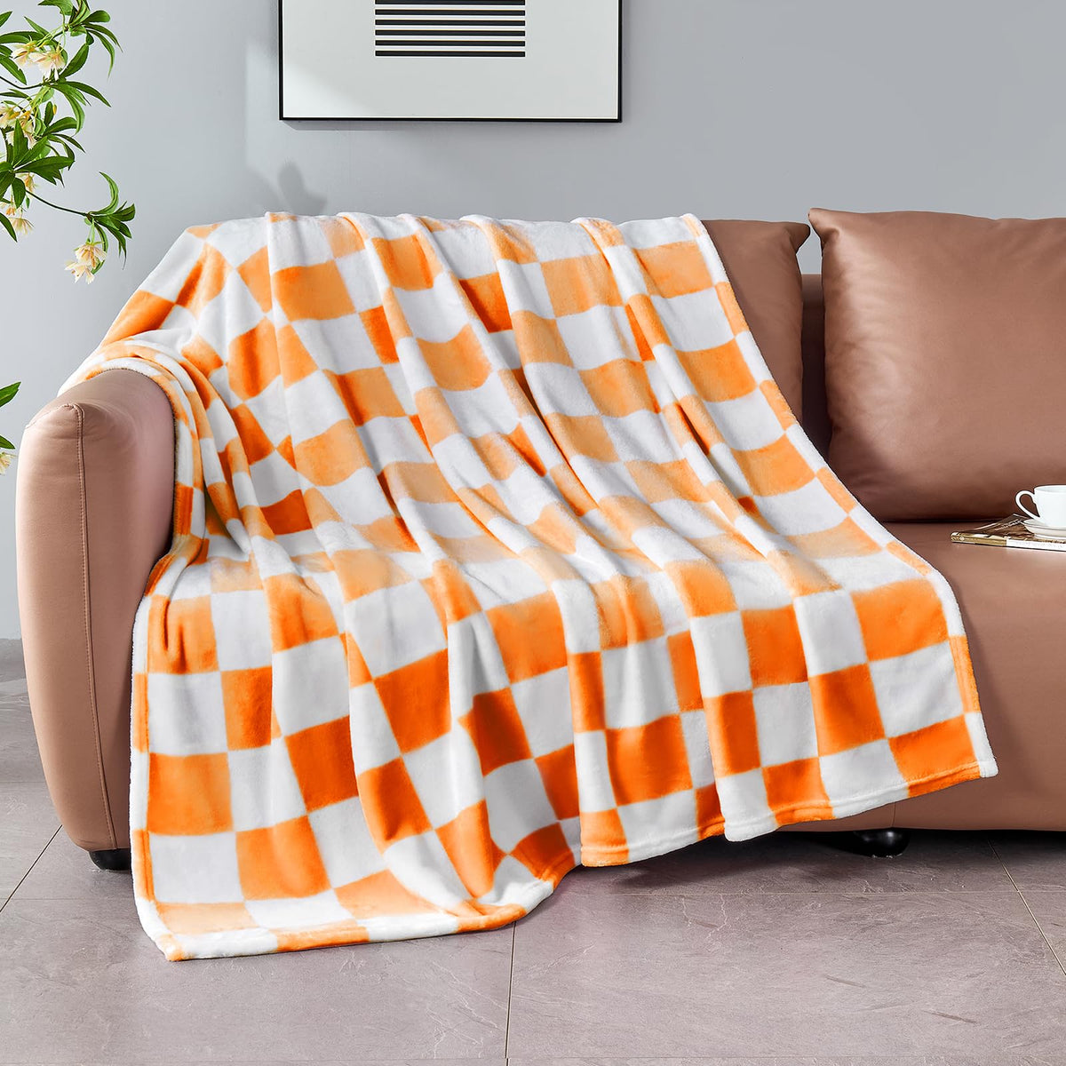 Edenleaf Pink Checkered Fleece Throw Blanket for Couch Warm Home Decor